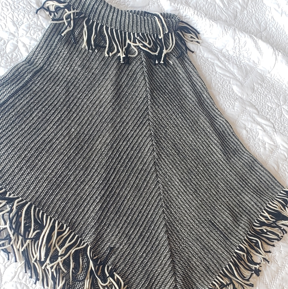 Black & Cream Poncho w/fringe